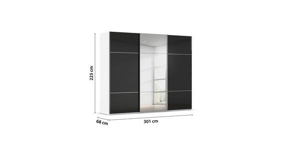 SCHWEBETÜRENSCHRANK 301/223/68 cm 3-türig Schwarz, Weiß - Chromfarben/Schwarz, KONVENTIONELL, Glas/Holzwerkstoff (301/223/68cm) - Novel
