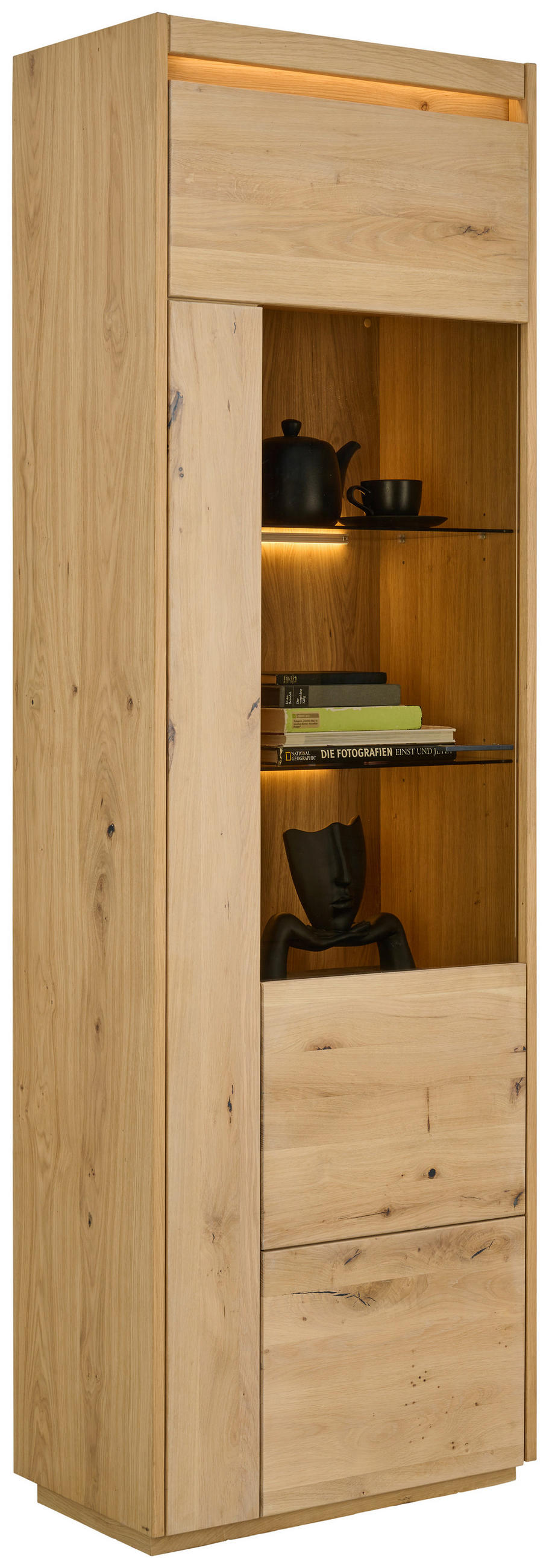 VITRINE  in furniert, massiv Eichefarben - Eichefarben, Natur, Glas/Holz (64,4/201,9/37cm) - Linea Natura
