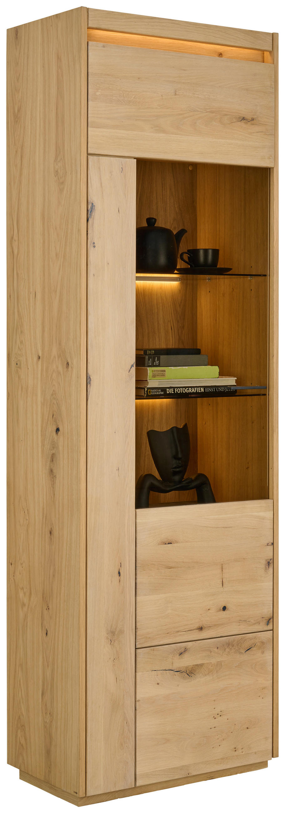 VITRINE  in furniert, massiv Eichefarben  - Eichefarben, Natur, Glas/Holz (64,4/201,9/37cm) - Linea Natura