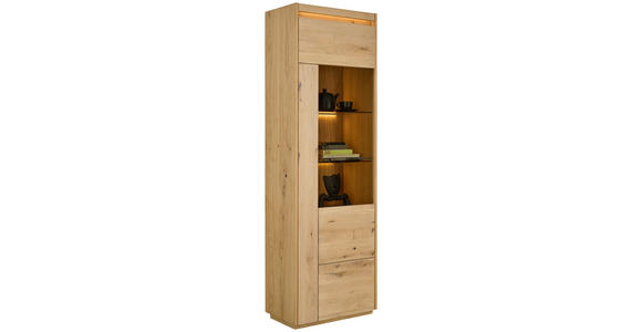 VITRINE  in furniert, massiv Eichefarben - Eichefarben, Natur, Glas/Holz (64,4/201,9/37cm) - Linea Natura