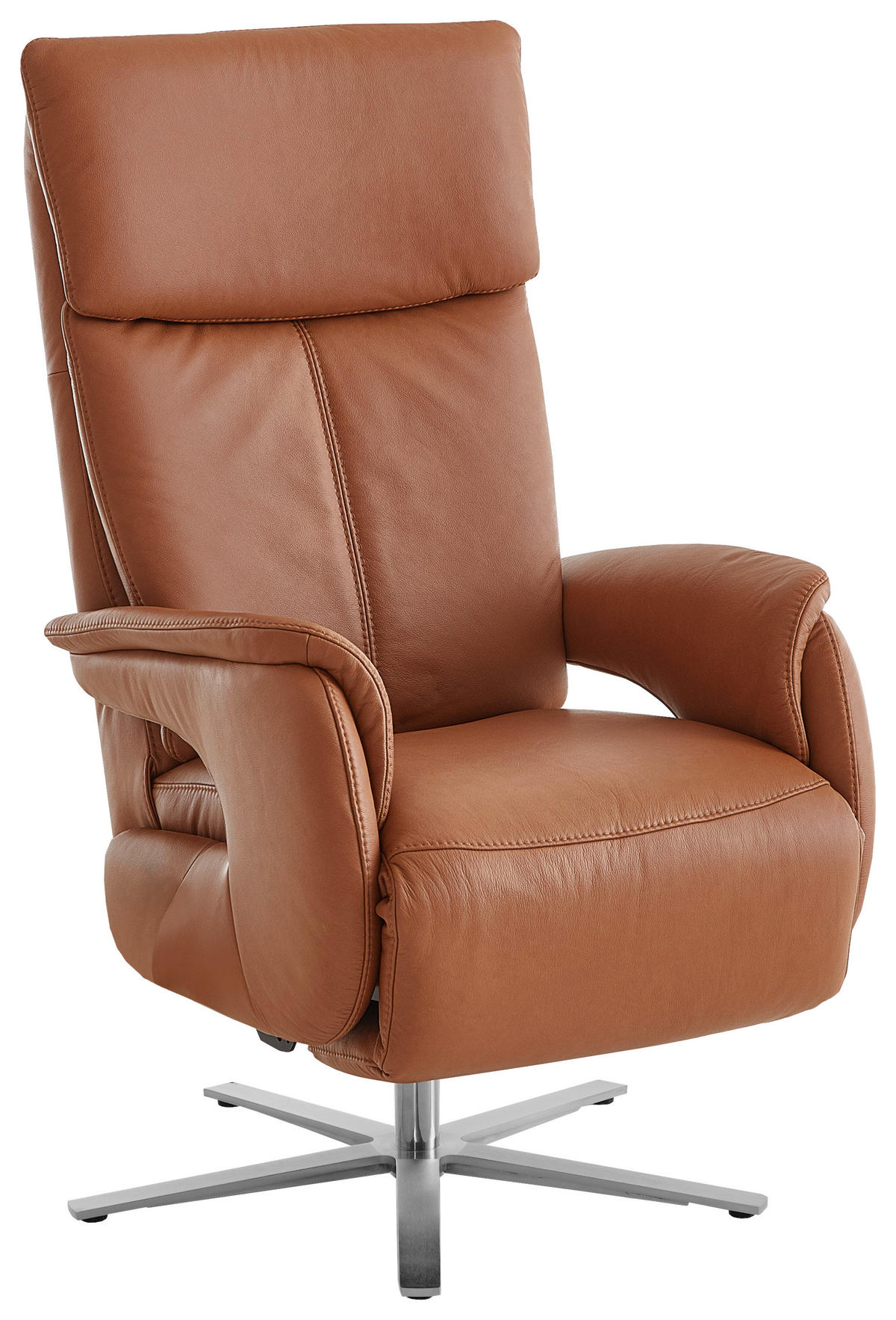 RELAXSESSEL in Leder Braun  - Edelstahlfarben/Braun, Design, Leder/Metall (70/124/85cm) - Cantus