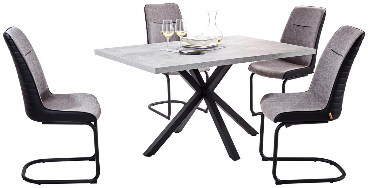 ESSTISCH rechteckig Grau, Schwarz  - Schwarz/Grau, MODERN, Holzwerkstoff/Metall (140/90/76cm) - MID.YOU