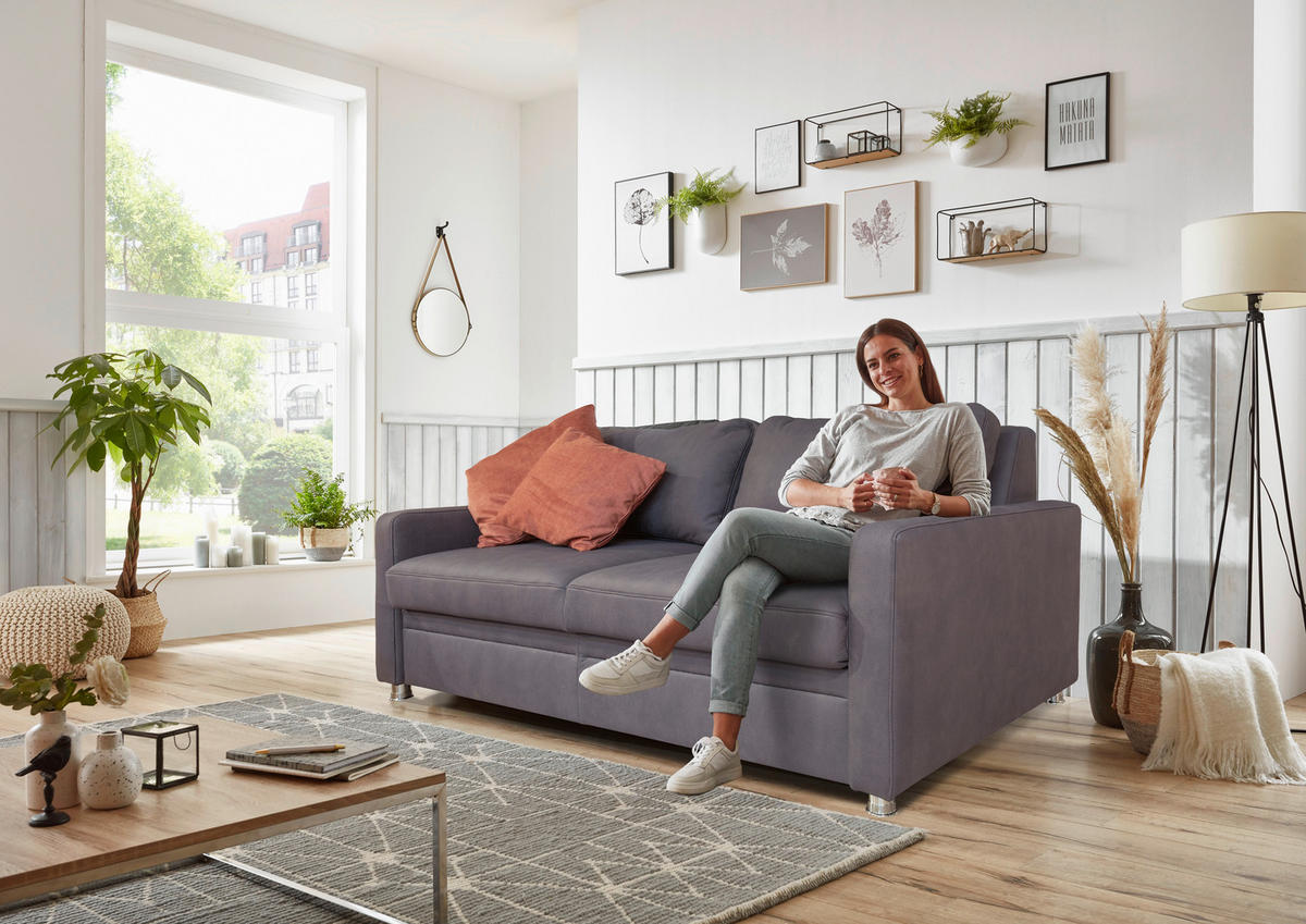 ZOFA S POSTELJNO FUNKCIJO,  siva tekstil  - barve kroma/siva, Design, kovina/tekstil - Beldomo Style