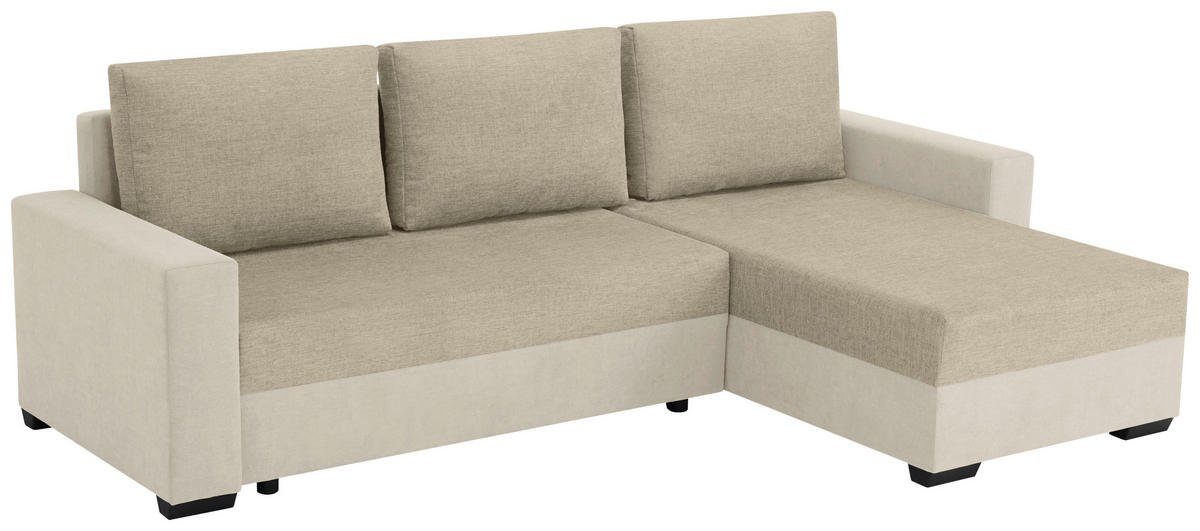 ECKSOFA Beige Flachgewebe, Struktur  - Beige/Schwarz, Design, Kunststoff/Textil (252/155cm) - Livetastic