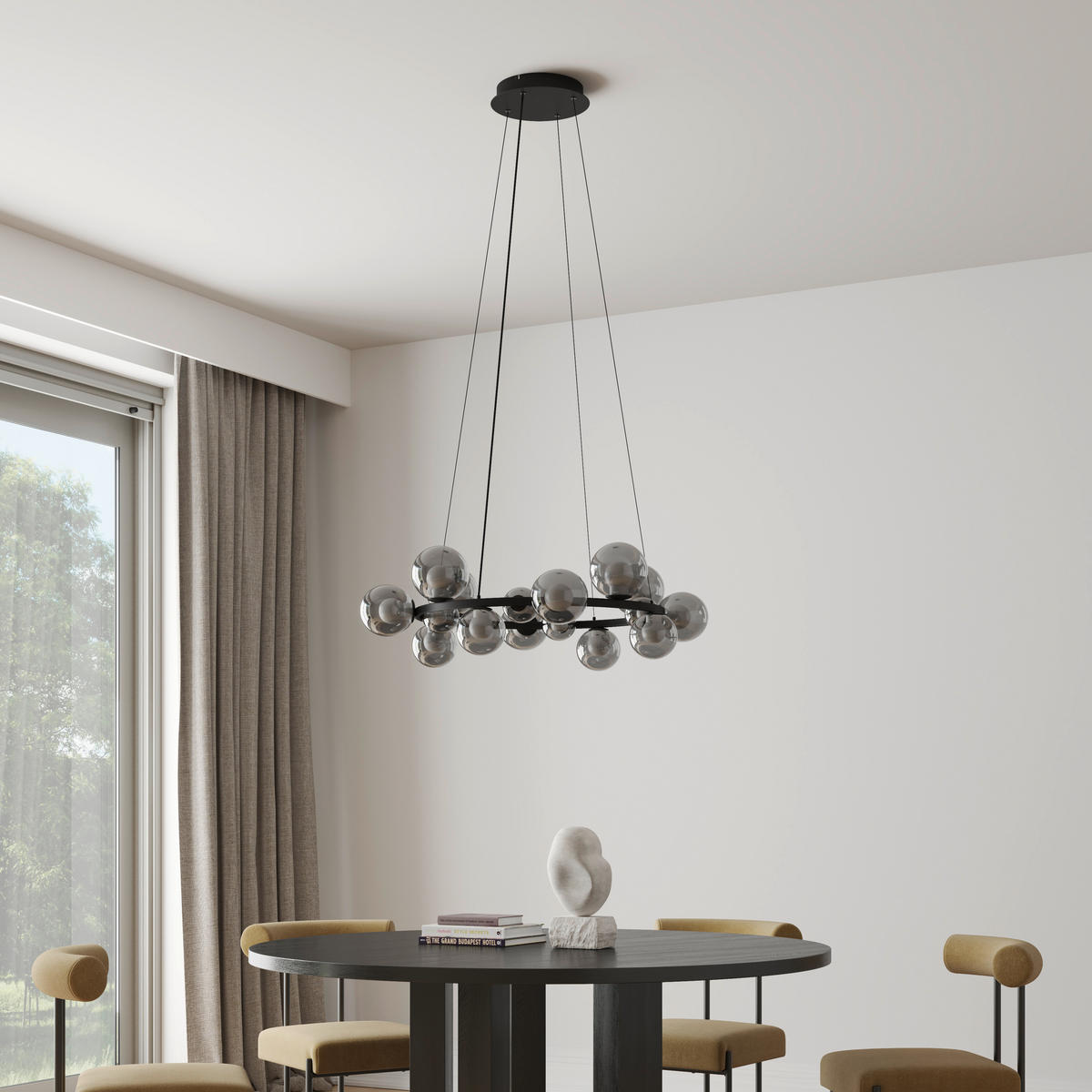 ZÁVESNÉ LED SVIETIDLO, 79,5/150 cm  - čiernohnedá, Design, kov/sklo (79,5/150cm) - Dieter Knoll