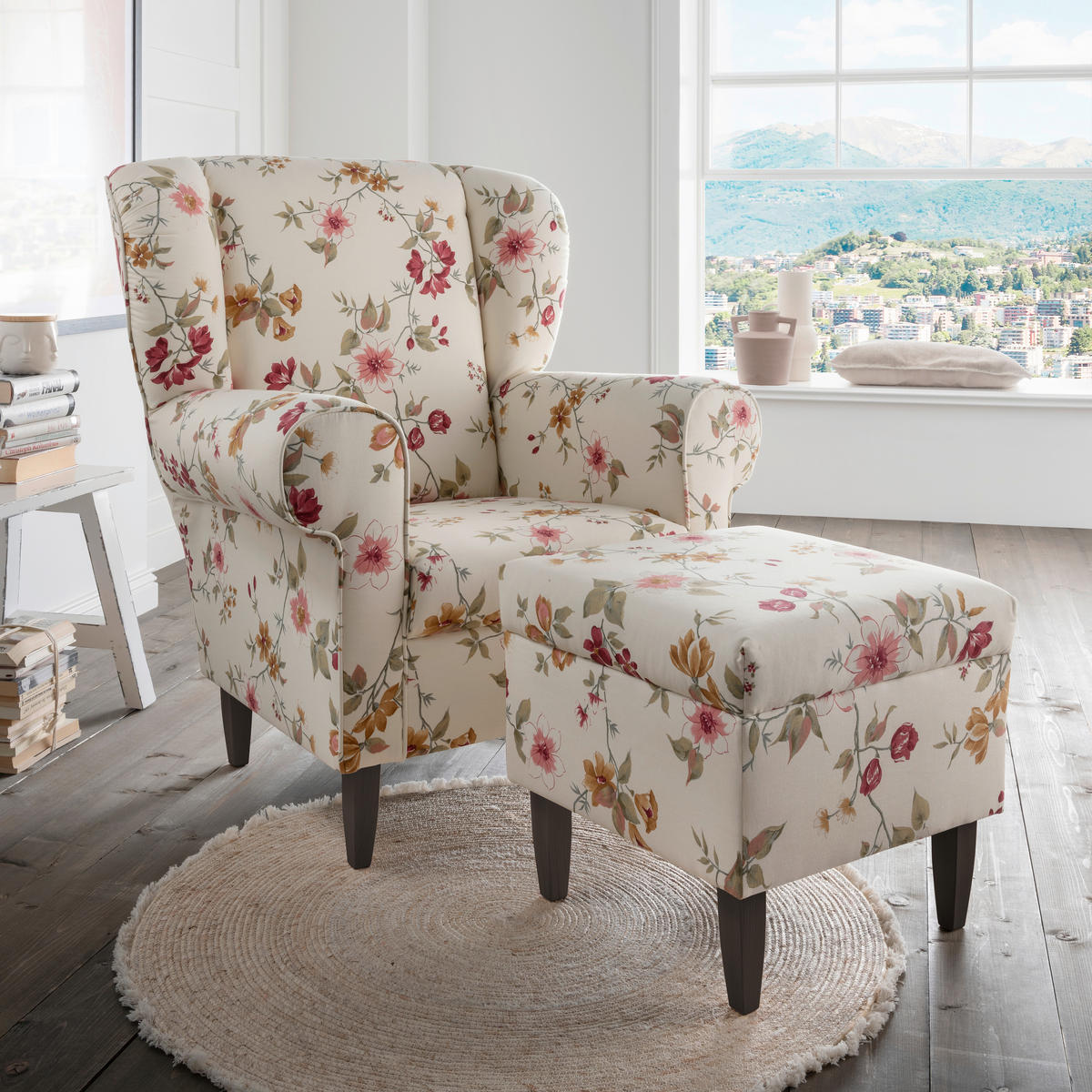 SESSELSET in Webstoff Rot, Wengefarben, Beige  - Wengefarben/Beige, ROMANTIK / LANDHAUS, Holz/Textil (80/102/86cm) - Livetastic