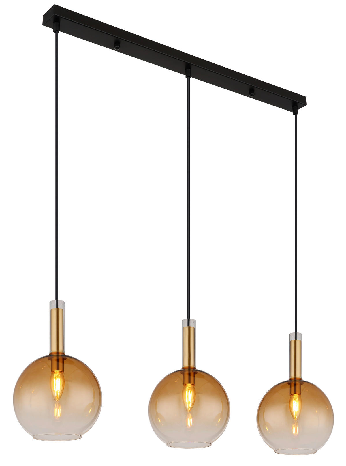 HÄNGELEUCHTE 90/20/150 cm    - Messingfarben/Schwarz, Konventionell, Glas/Kunststoff (90/20/150cm) - Globo