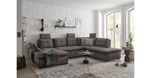 WOHNLANDSCHAFT in Mikrovelours Graubraun - Graubraun/Schwarz, KONVENTIONELL, Kunststoff/Textil (127/334/217cm) - Carryhome
