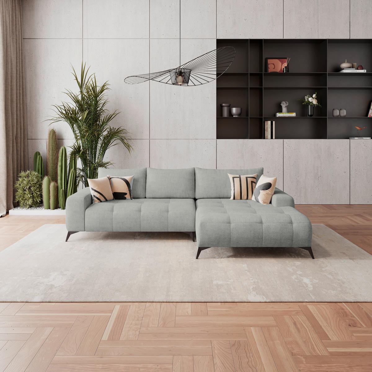 HÖRNSOFFA i flatväv ljusgrå  - ljusgrå/svart, Trend, metall/textil (290/175cm) - MID.YOU