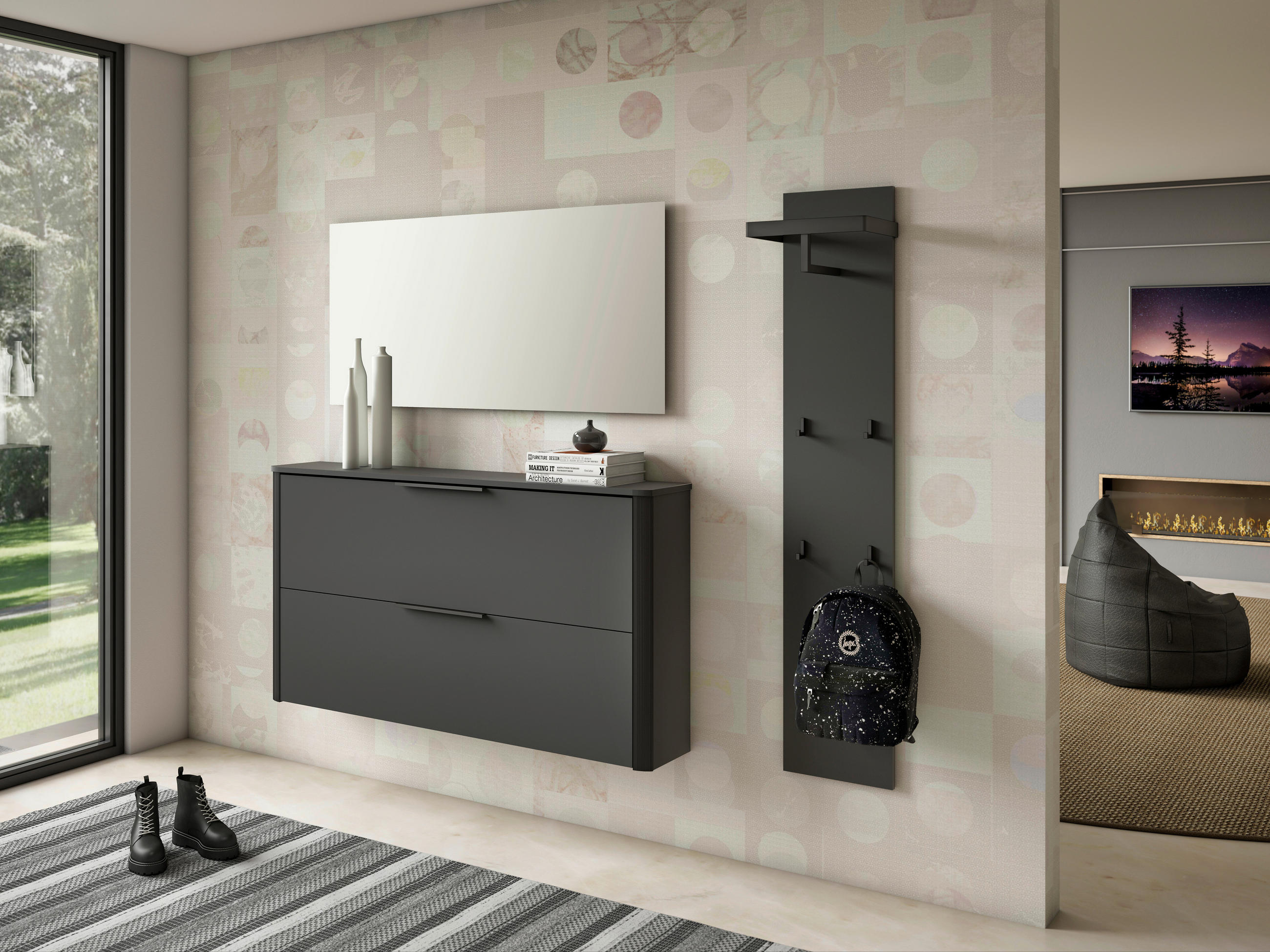 GARDEROBENPANEEL  in 35/165/25 cm  - Anthrazit/Schwarz, Design, Holzwerkstoff/Metall (35/165/25cm) - Dieter Knoll