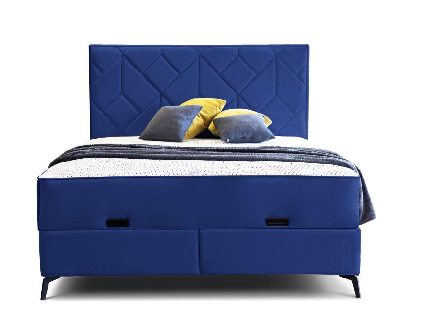 Pat boxspring 160x200 cm  albastru  - albastru/negru, Modern, lemn/textil (160/200cm) - Hom`in