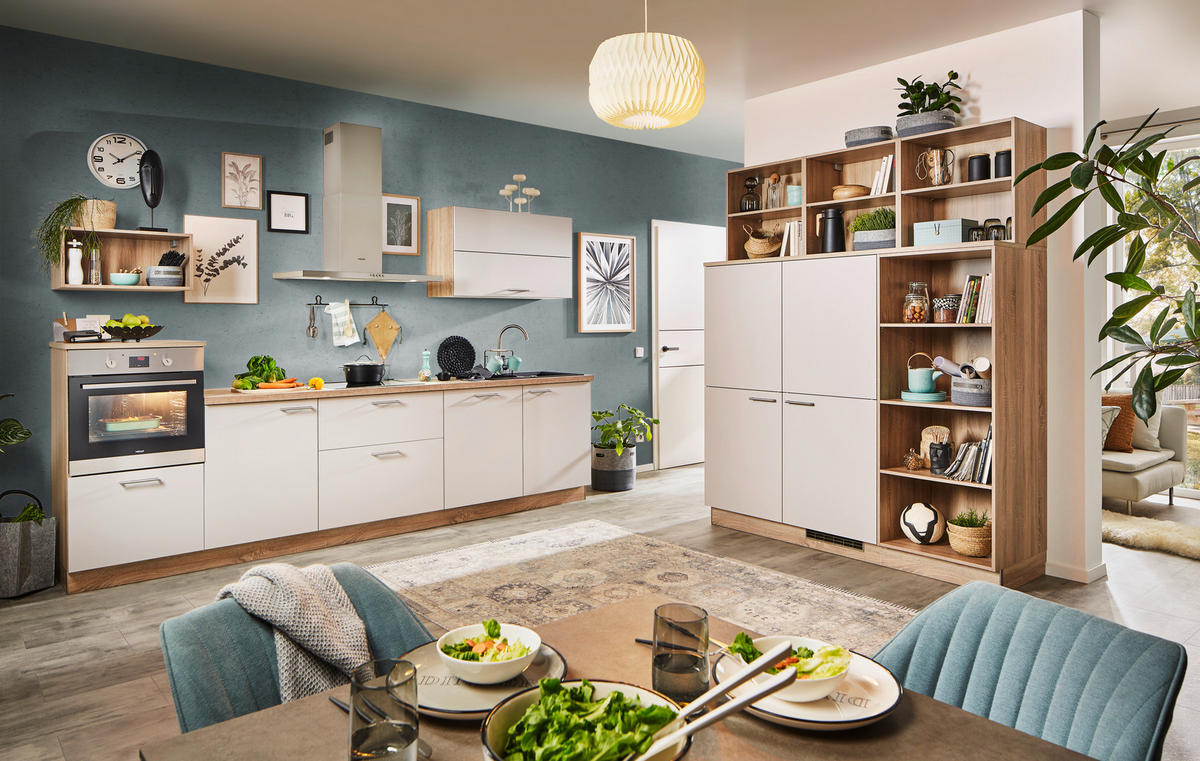 KÜCHENLEERBLOCK  325/180 cm  in Eichefarben, Hellgrau  - Edelstahlfarben/Eichefarben, MODERN, Holzwerkstoff/Metall (325/180cm) - Welnova