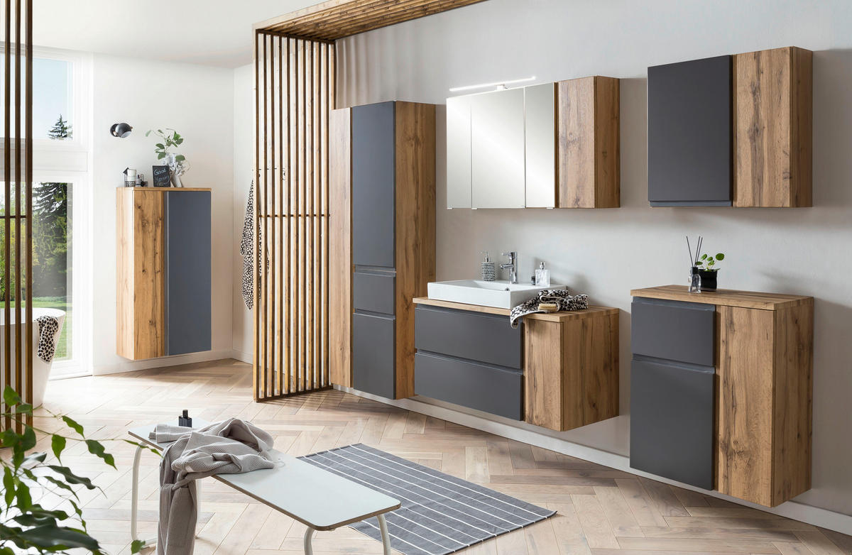 WASCHTISCHKOMBI 105 cm  - Eiche Wotan/Grau, MODERN, Keramik/Holzwerkstoff (105cm) - Held