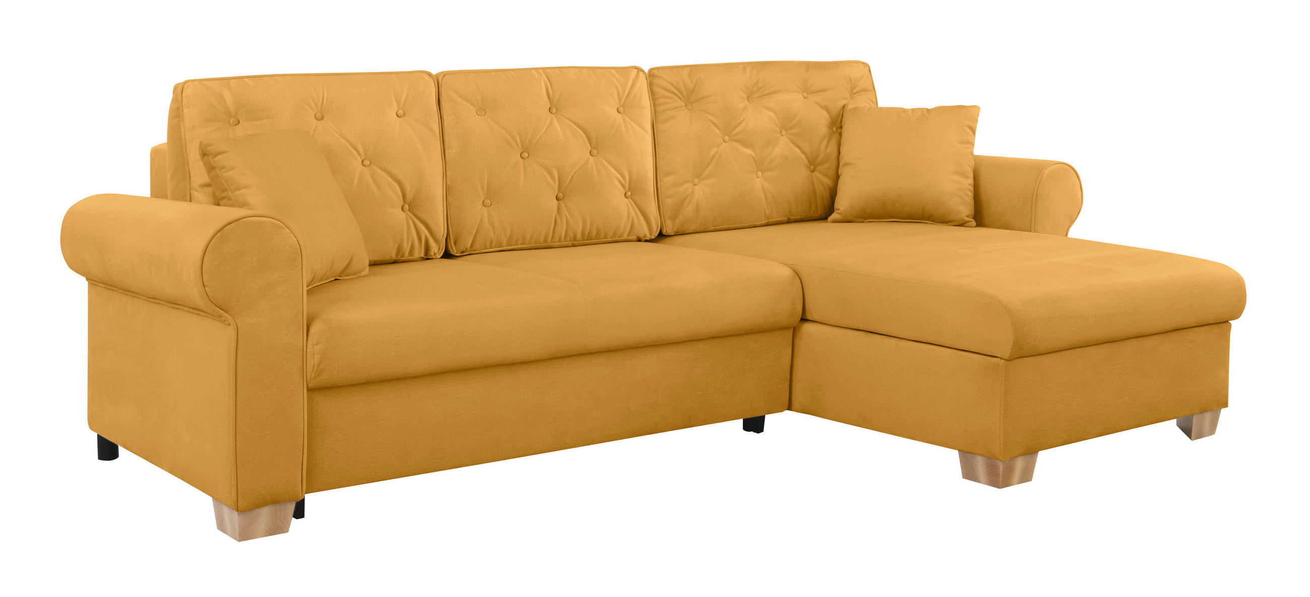 ECKSOFA in Gelb  - Gelb/Buchefarben, Design, Holz/Textil (266/161cm) - MID.YOU