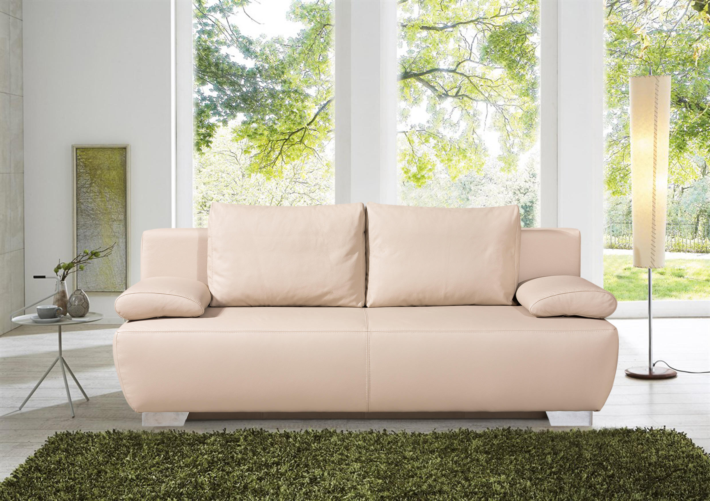 SCHLAFSOFA in Echtleder Beige  - Chromfarben/Beige, KONVENTIONELL, Leder/Metall (195/85/90cm) - Livetastic
