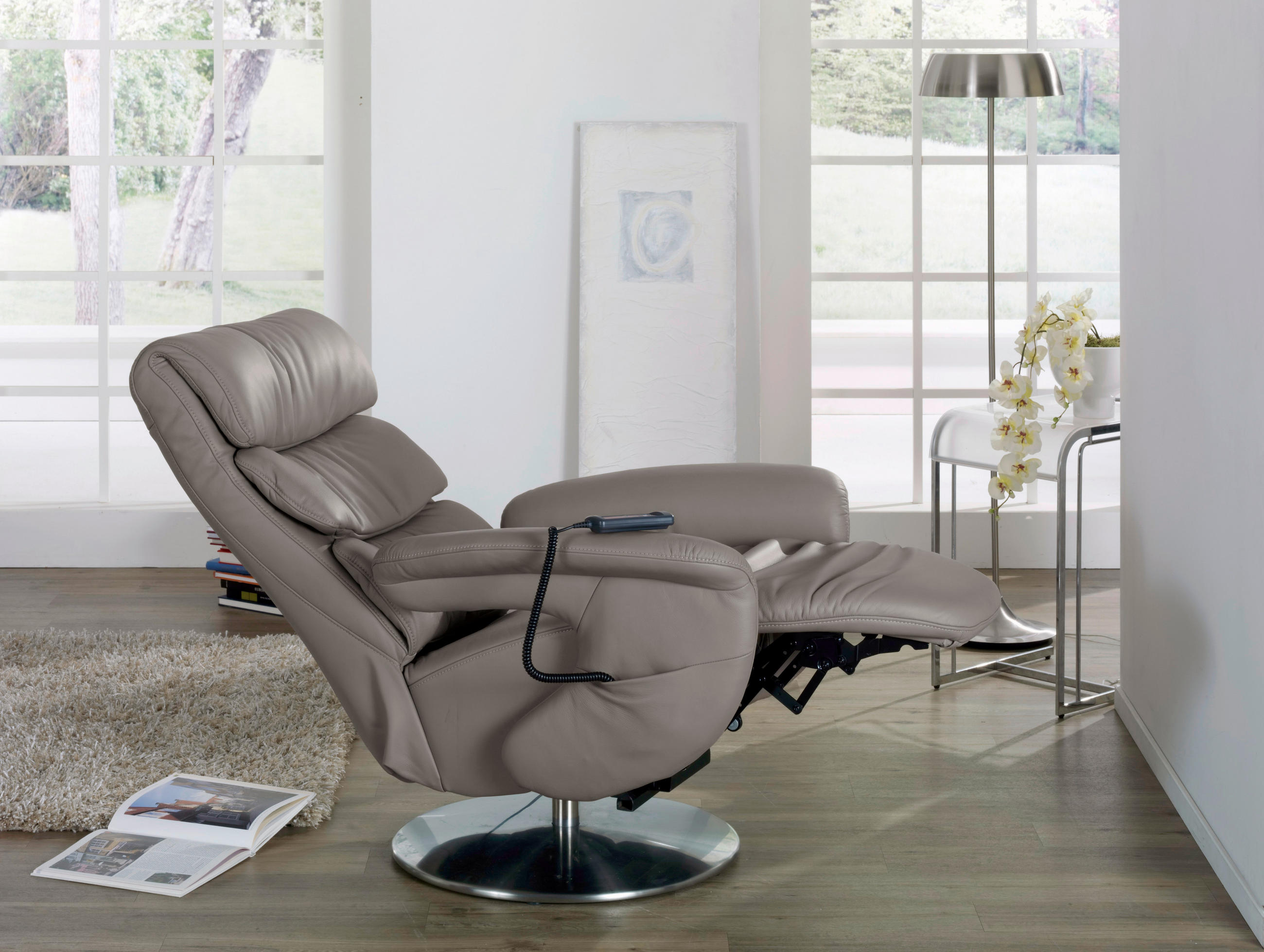 RELAXSESSEL in Leder Grau  - Edelstahlfarben/Grau, Konventionell, Leder (84/113/92cm) - Himolla