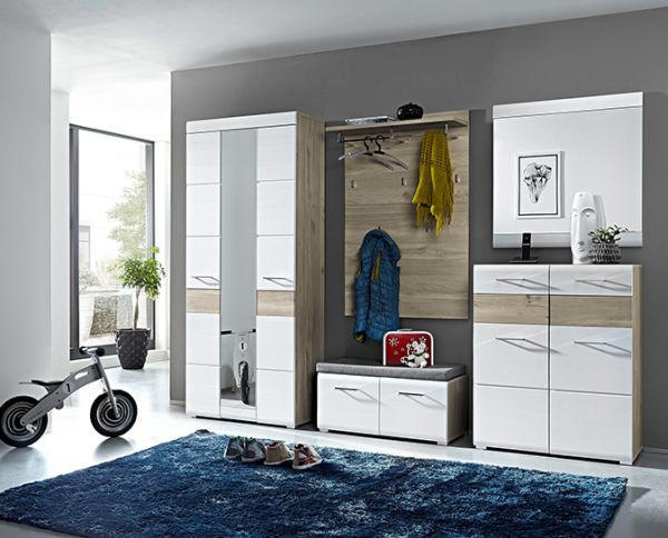 BANCĂ PENTRU HOL 85/38/38 cm  - argintiu/culoare stejar argintiu, Design, metal/material pe bază de lemn (85/38/38cm) - Voleo