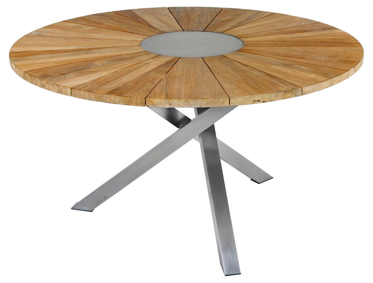 GARTENTISCH Holz, Metall Edelstahlfarben, Teakfarben rund  - Edelstahlfarben/Teakfarben, Design, Holz/Metall (135/135/75cm) - Zebra 