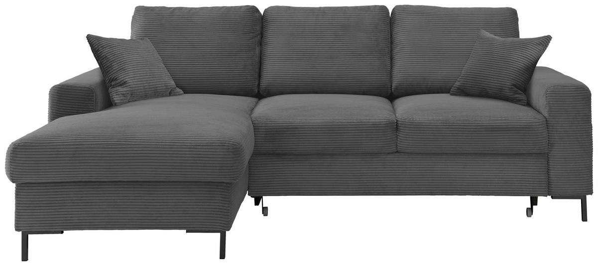 ECKSCHLAFSOFA  mit Rücken echt Cord Grau  - Schwarz/Grau, KONVENTIONELL, Textil/Metall (143/237cm) - Livetastic
