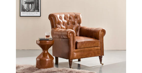 SESSEL in Echtleder Braun  - Braun, LIFESTYLE, Leder/Holz (84/88/83cm) - Landscape