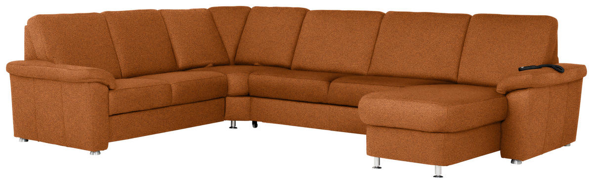 WOHNLANDSCHAFT Cognac Flachgewebe  - Chromfarben/Cognac, KONVENTIONELL, Textil/Metall (240/336/163cm) - Beldomo System
