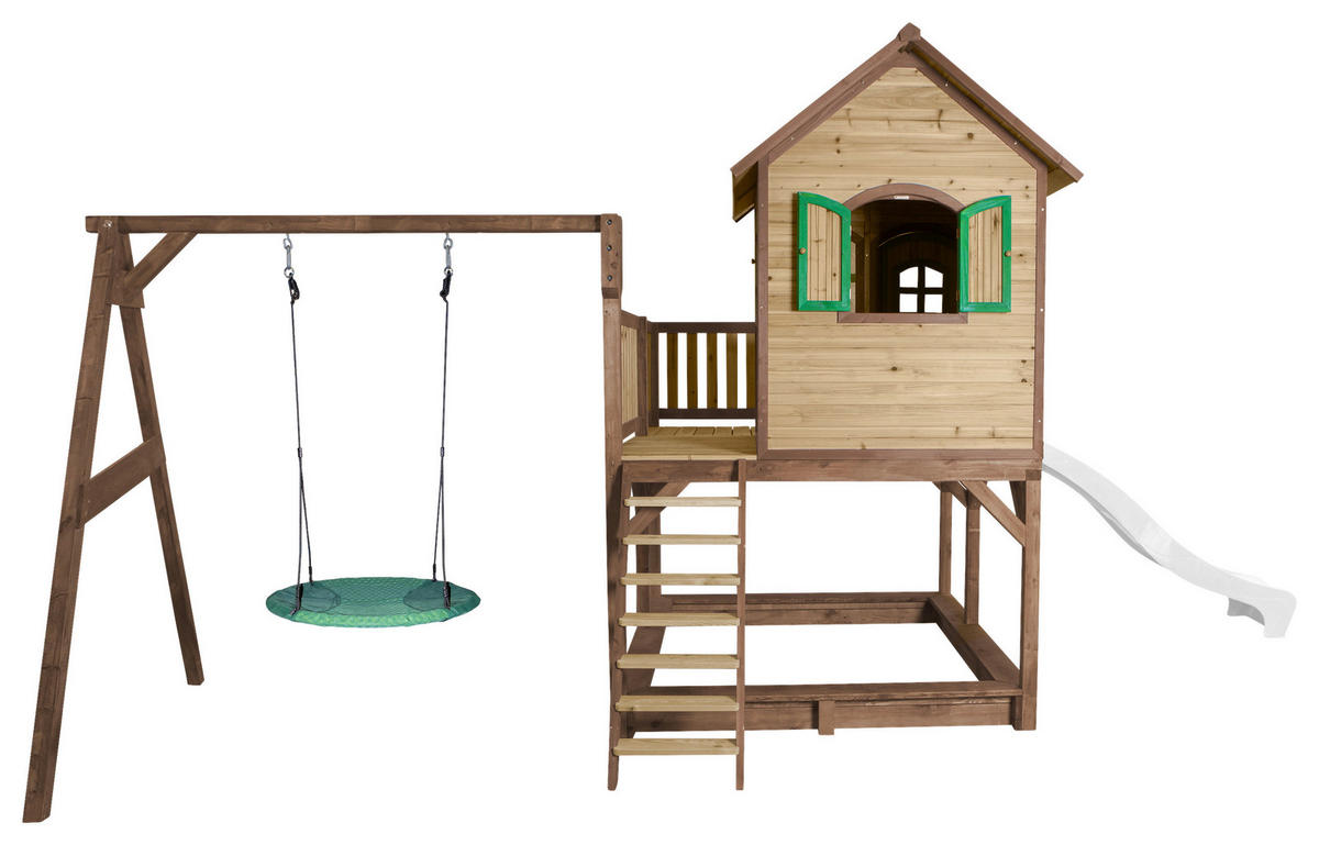 SPIELTURM 613/291/277 cm  - Braun/Weiß, KONVENTIONELL, Holz (613/291/277cm) - Ambia Garden