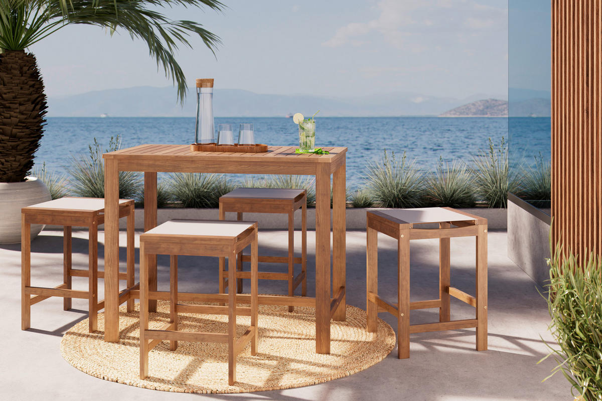 ZAHRADNÍ BAROVÁ SADA dřevo, plast - šedá/barvy teak, Moderní, dřevo/plast (110/40/60/46/90/61cm) - Ambia Garden