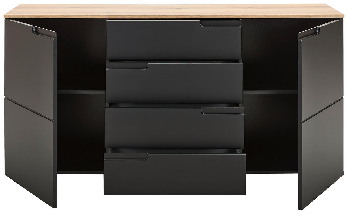 SIDEBOARD Swim 165/80/40 cm 4 Schublade(n)  - Eichefarben/Schwarz, Design, Holzwerkstoff (165/80/40cm) - MID.YOU