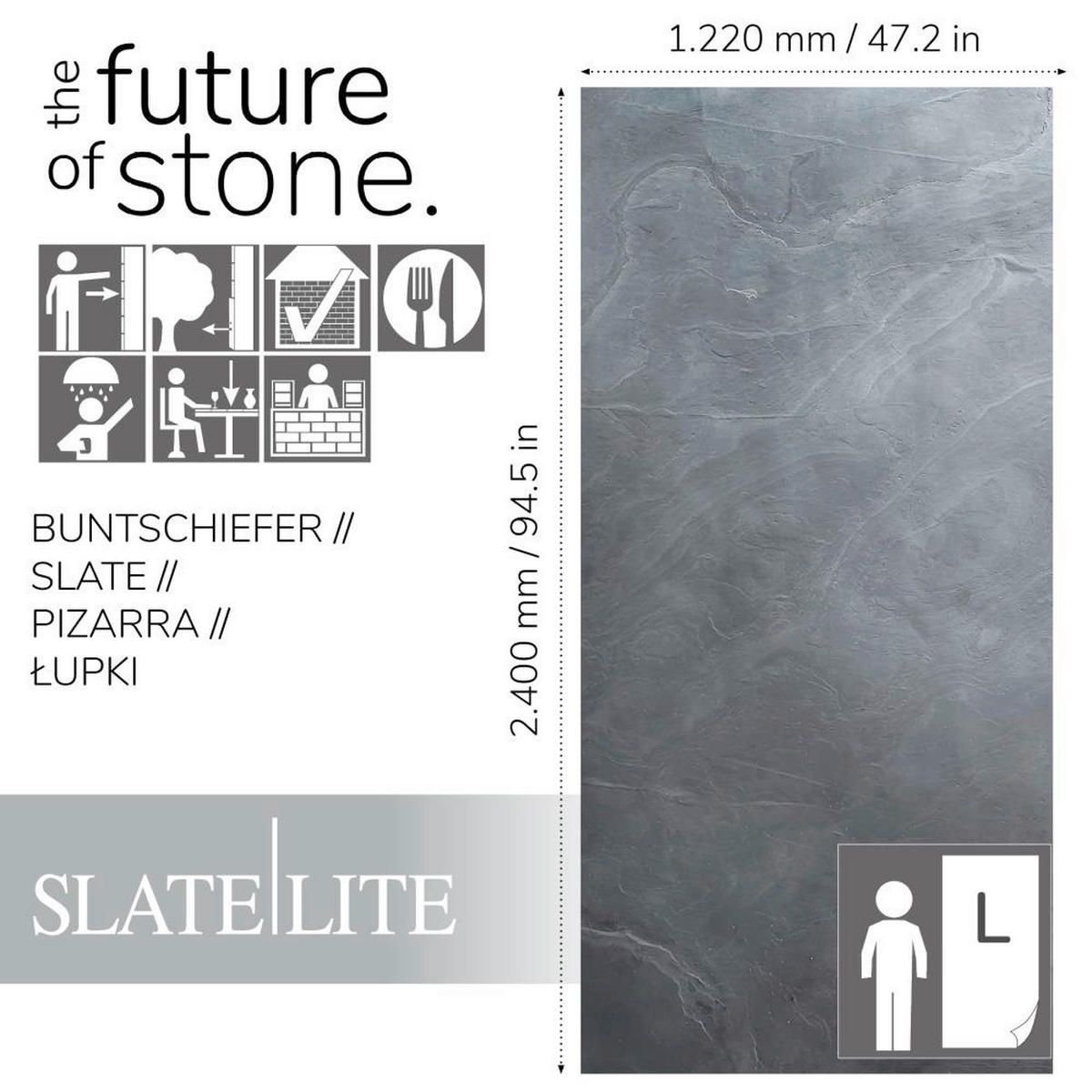 WANDPANEEL Anthrazit, Grau, Schwarz, Dunkelgrau  - Dunkelgrau/Anthrazit, Basics, Kunststoff/Stein (240/120cm)