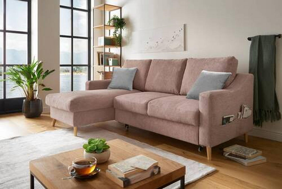 ECKSOFA in Mikrofaser Dunkelrosa  - Dunkelrosa/Naturfarben, Design, Holz/Textil (150/228cm) - MID.YOU