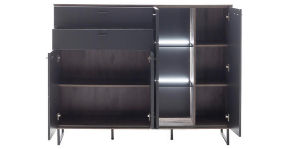 HIGHBOARD Schwarz, Eichefarben  148/118/37 cm  - Eichefarben/Anthrazit, Design, Glas/Holz (148/118/37cm) - Novel