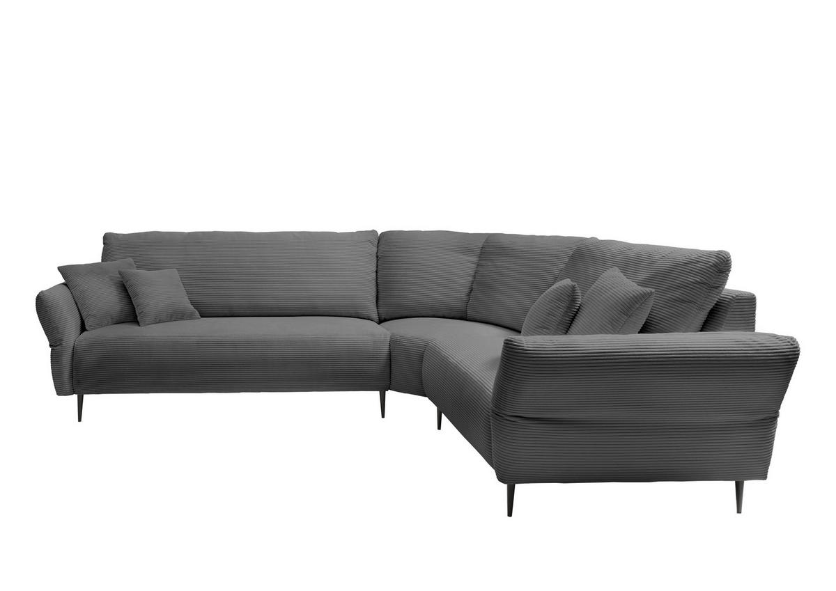 ECKSOFA Grau Cord  - Schwarz/Grau, Design, Textil/Metall (294/256cm) - Livetastic