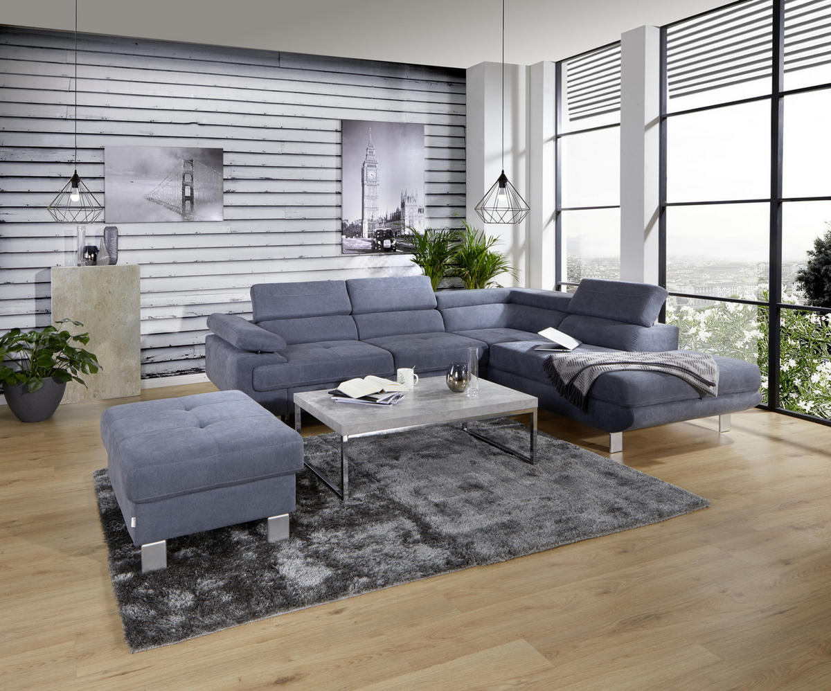 HÖRNSOFFA i dräll blågrå  - blågrå, Modern, metall/textil (270/230cm) - Ondega