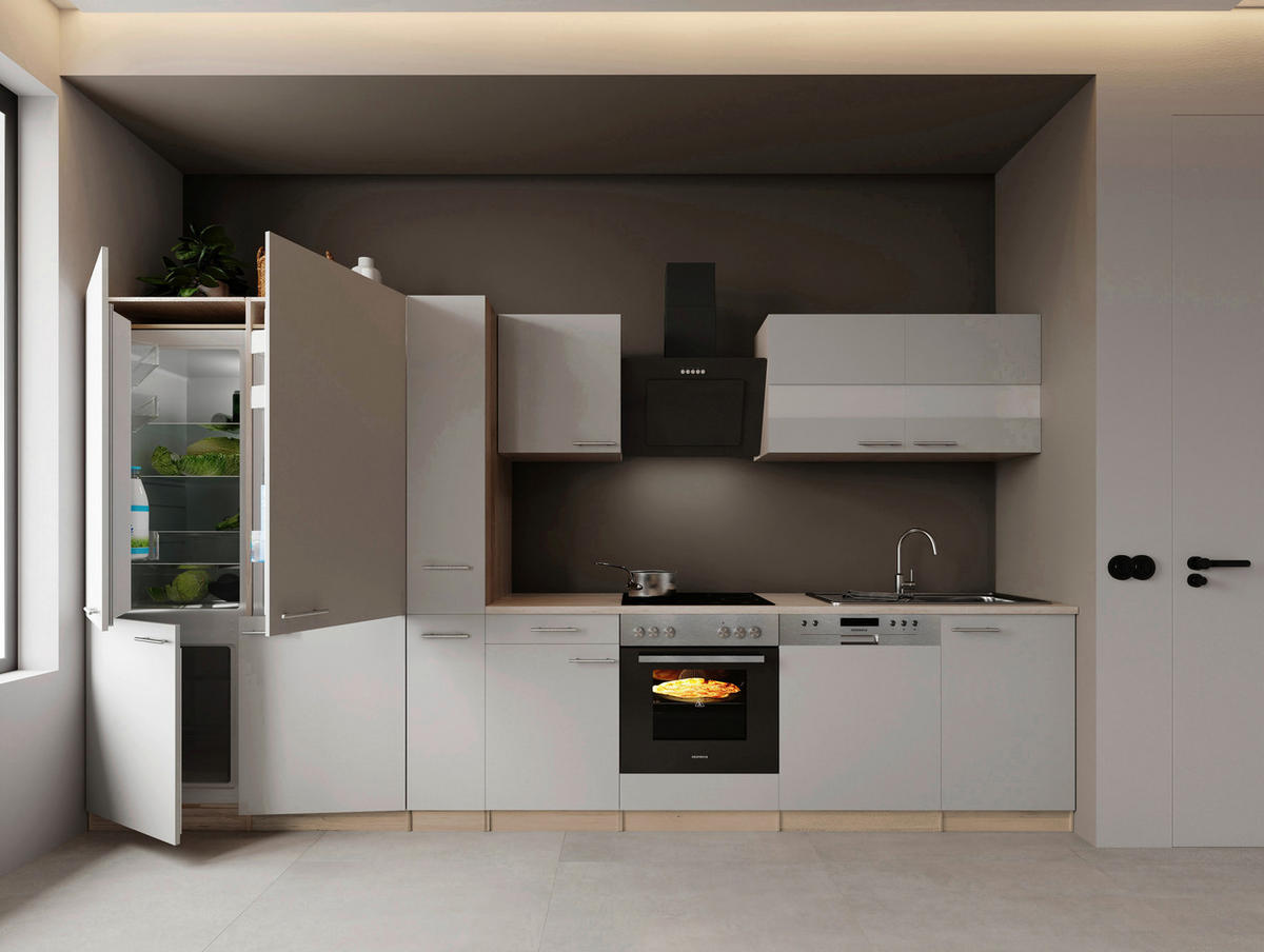 Bucătărie Standard  - alb/culoare inox, Trend, metal/material pe bază de lemn (370cm) - Respekta