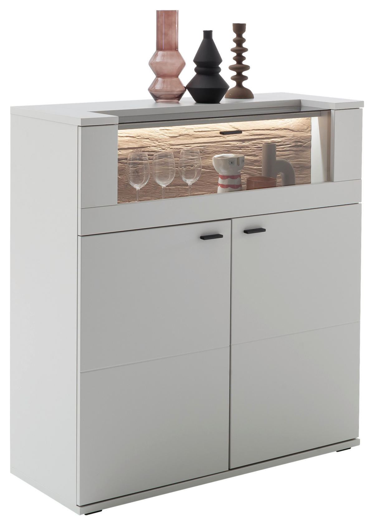 HIGHBOARD Weiß, Eichefarben  110/118/44 cm  - Eichefarben/Anthrazit, Design, Glas/Holzwerkstoff (110/118/44cm) - Stylife