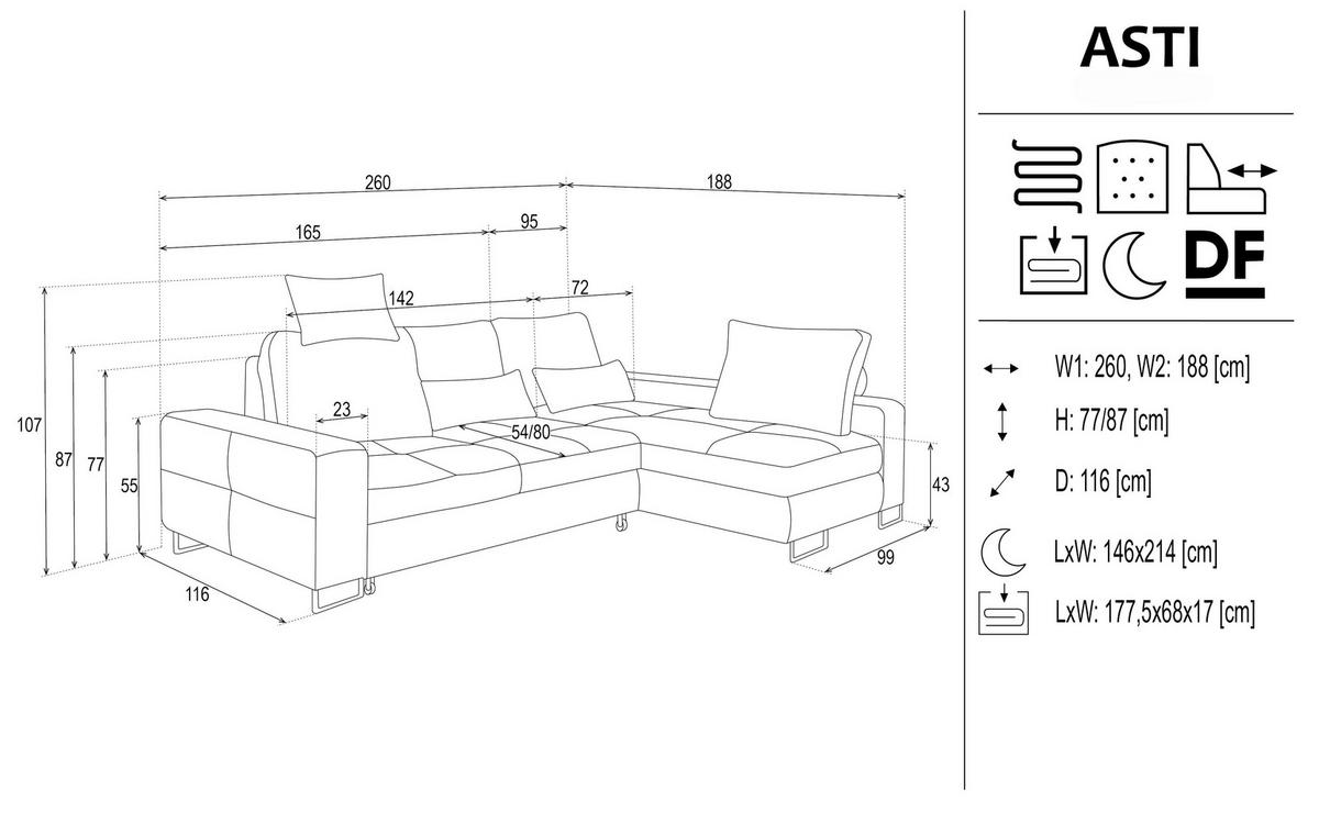 ECKSOFA in Flachgewebe Grün  - Grün, Design, Textil/Metall (260/188cm) - Hom`in