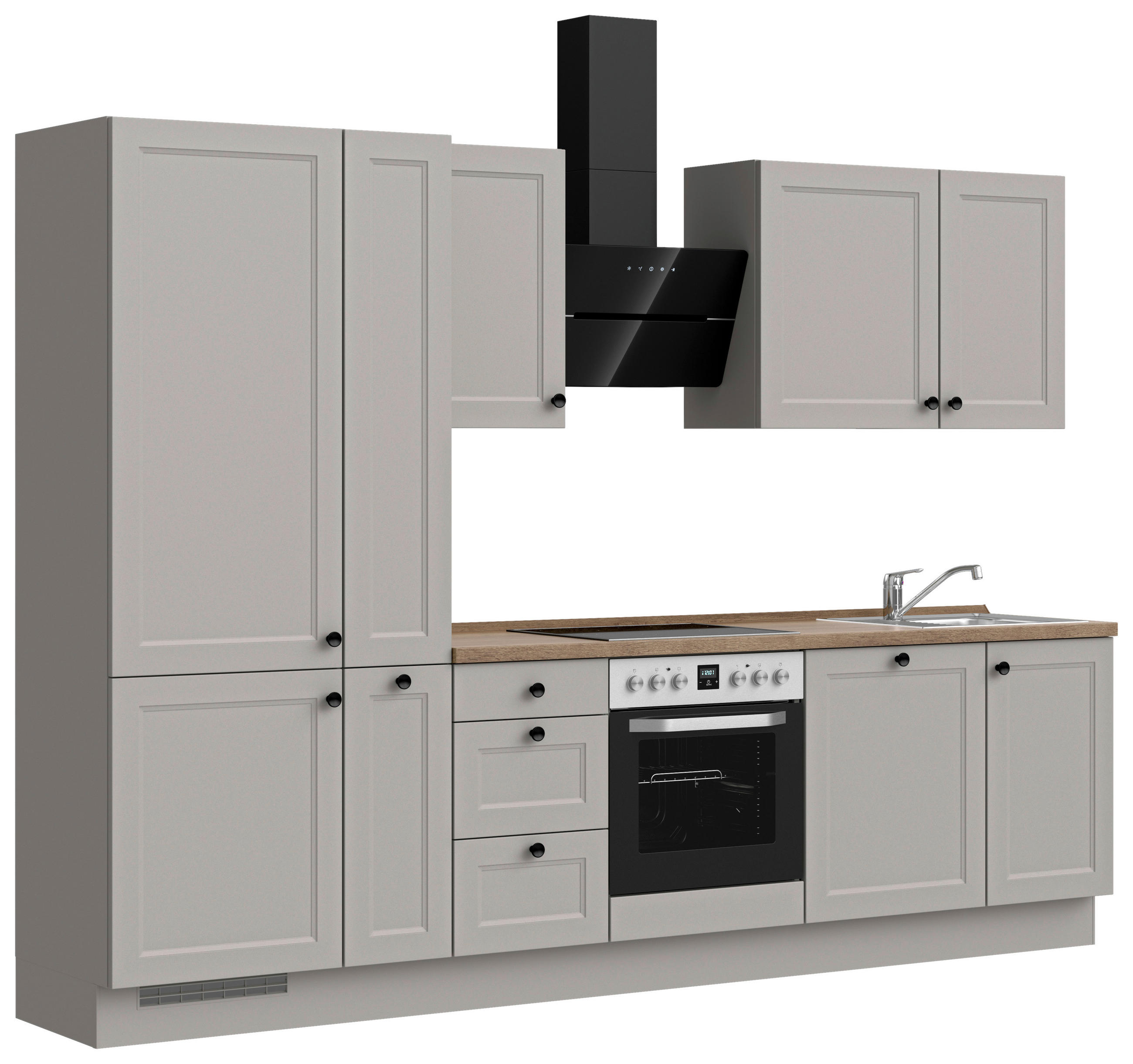 KÜCHENBLOCK Cascada 300 cm  in Grau, Eiche dunkel  - Eiche dunkel/Schwarz, MODERN, Holzwerkstoff/Metall (300cm) - Nobilia