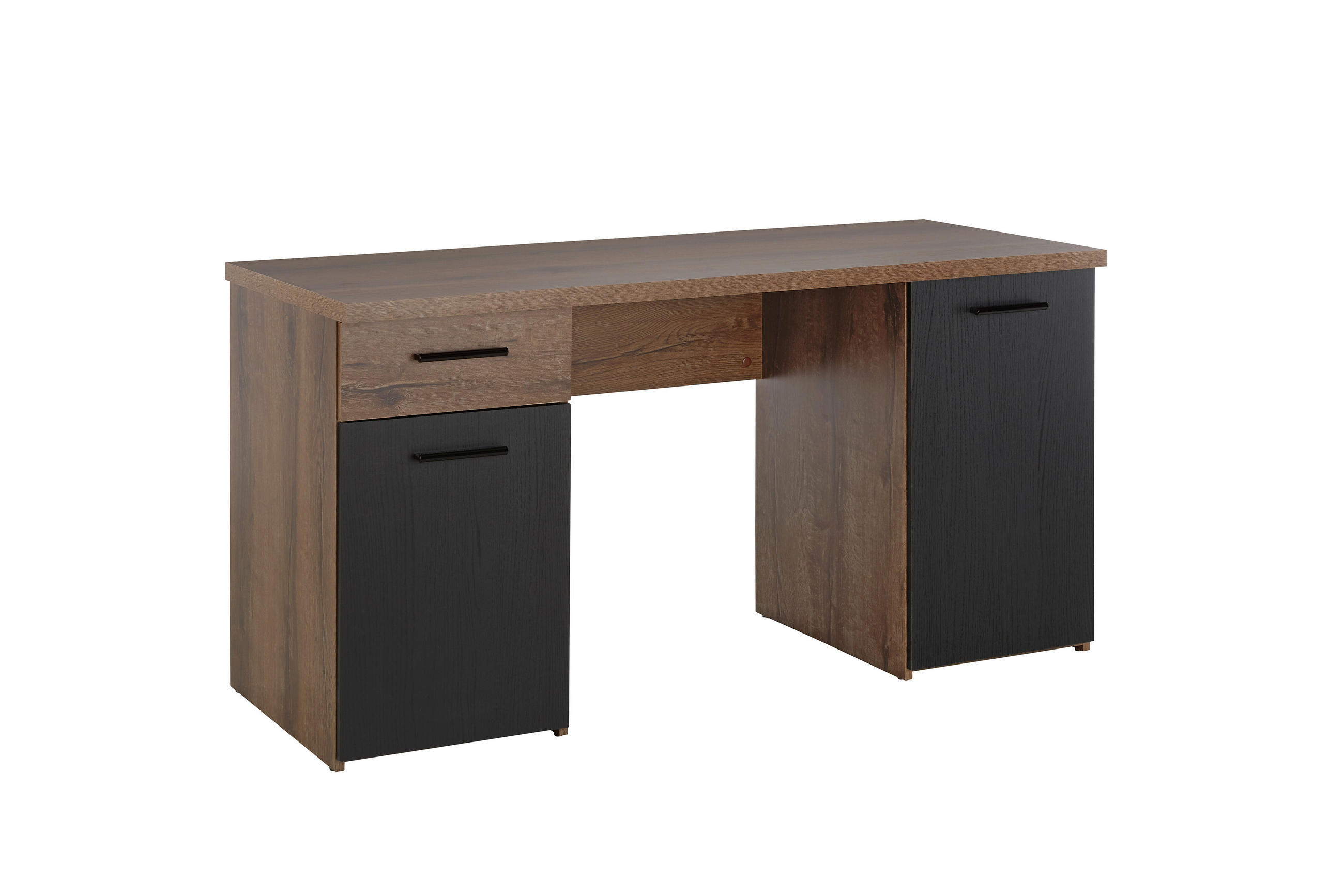 SKRIVBORD 145/60/76,3 cm i svart, lerfärgad, ekfärgad - lerfärgad/svart, Design, metall/träbaserade material (145/60/76,3cm)