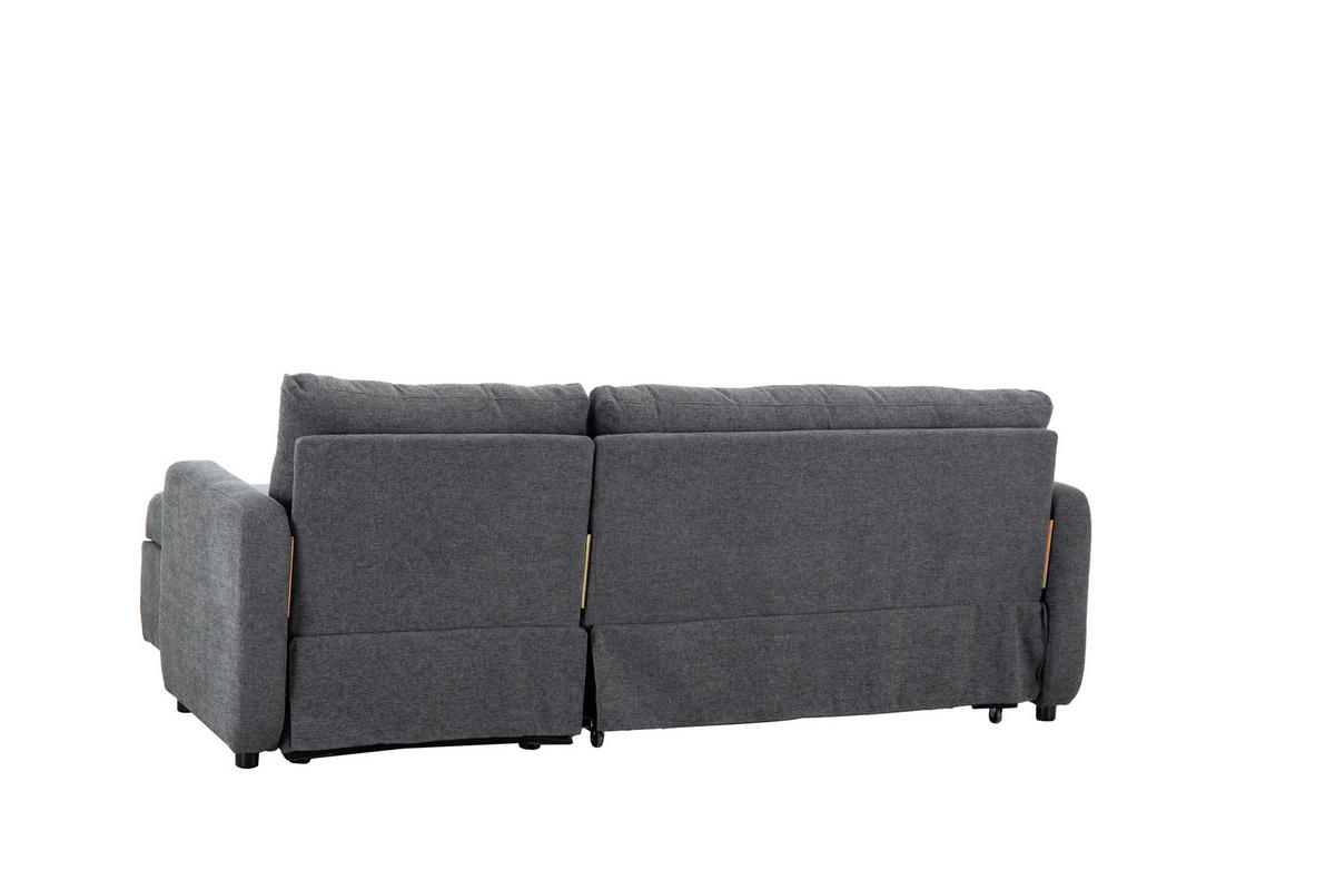 ECKSOFA TUMO Dunkelgrau Leinenoptik Rückenkissen, Bettkasten  - Dunkelgrau/Schwarz, Design, Kunststoff/Textil (152,5/225,5cm) - Livetastic