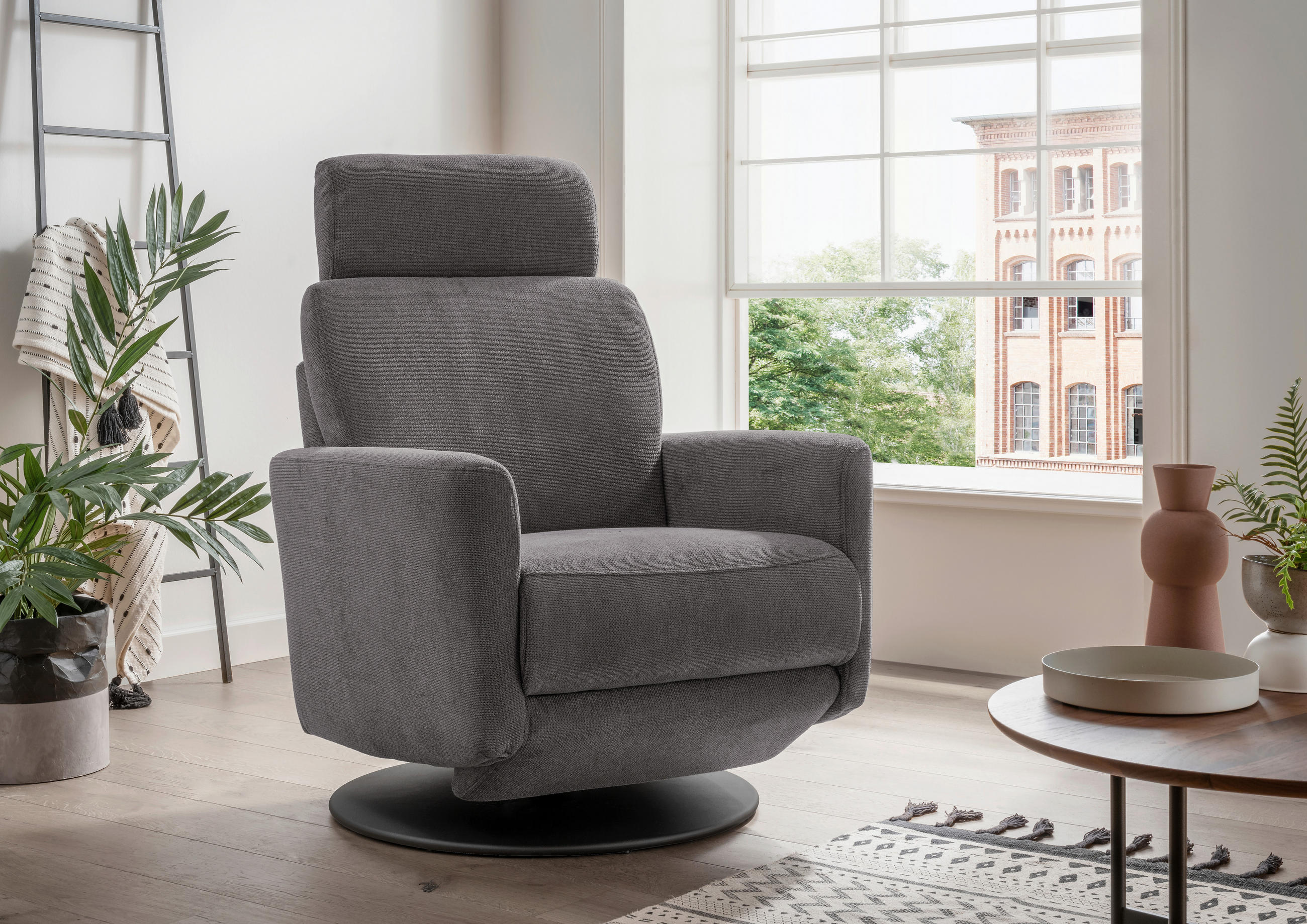 RELAXSESSEL in Textil Greige  - Greige/Schwarz, Modern, Textil/Metall (77/105/87-154cm) - Livetastic
