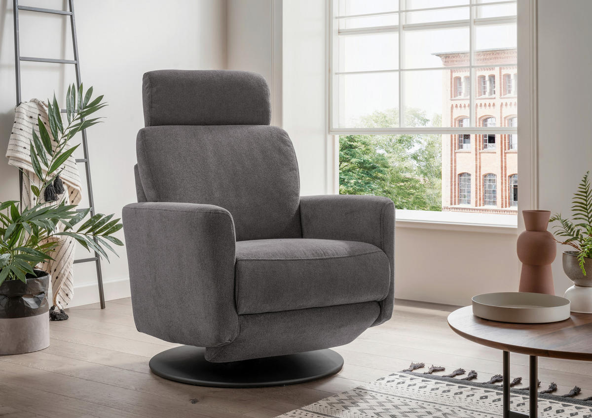 RELAXSESSEL in Textil Greige  - Greige/Schwarz, Modern, Textil/Metall (77/105/87-154cm) - Livetastic