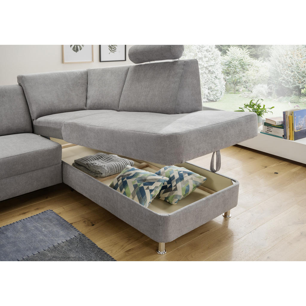 Thumbnail - Xora Wohnlandschaft, Grau, Textil, 7-Sitzer, nicht einzeln stellbar, U-Form, 301x198 cm, Goldenes M, Typenauswahl, Fußau...