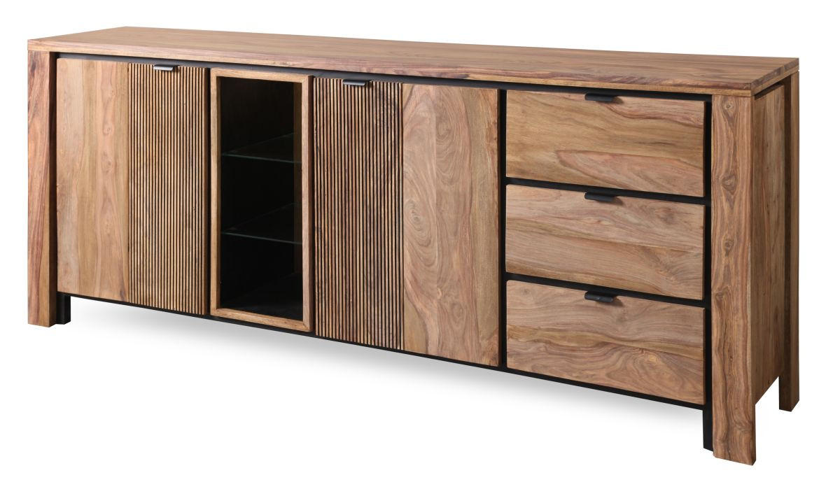 KOMODA, sheesham, přírodní barvy, 200/85/40 cm - černá/barvy sheesham, Moderní, kov/dřevo (200/85/40cm) - Livetastic
