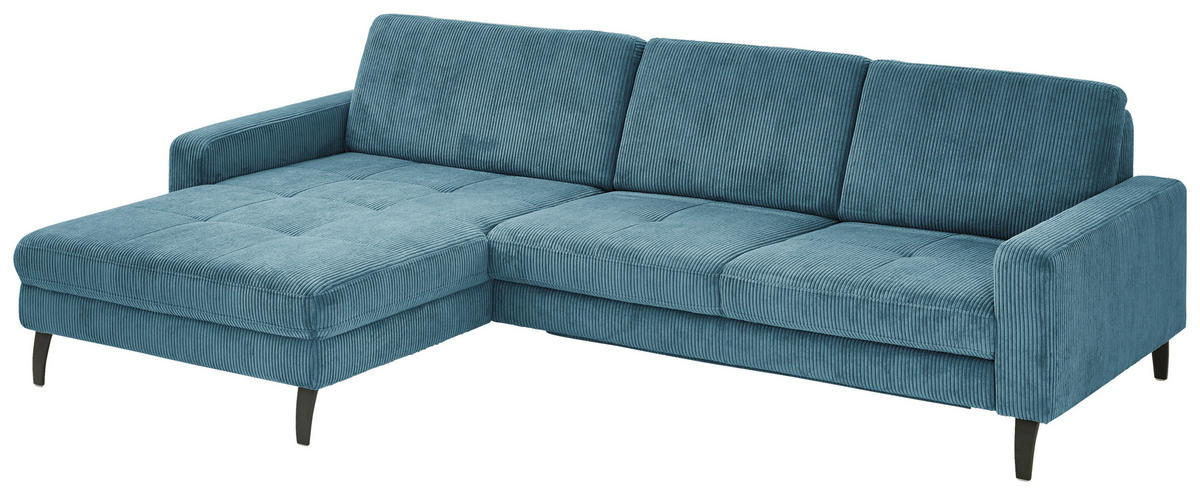 ECKSOFA in Cord Petrol  - Petrol/Schwarz, Modern, Textil/Metall (177/302cm) - Beldomo Style