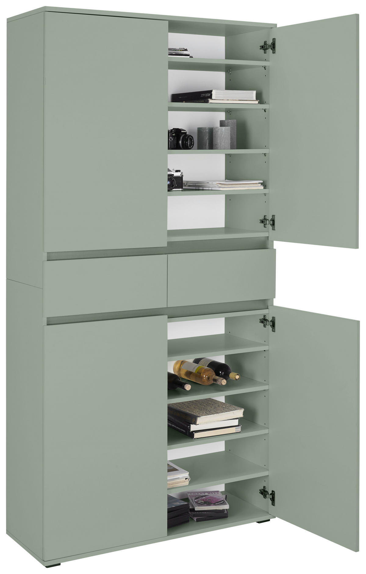 MEHRZWECKSCHRANK - Salbeigrün/Anthrazit, KONVENTIONELL, Holzwerkstoff/Kunststoff (100/200/37cm) - Xora