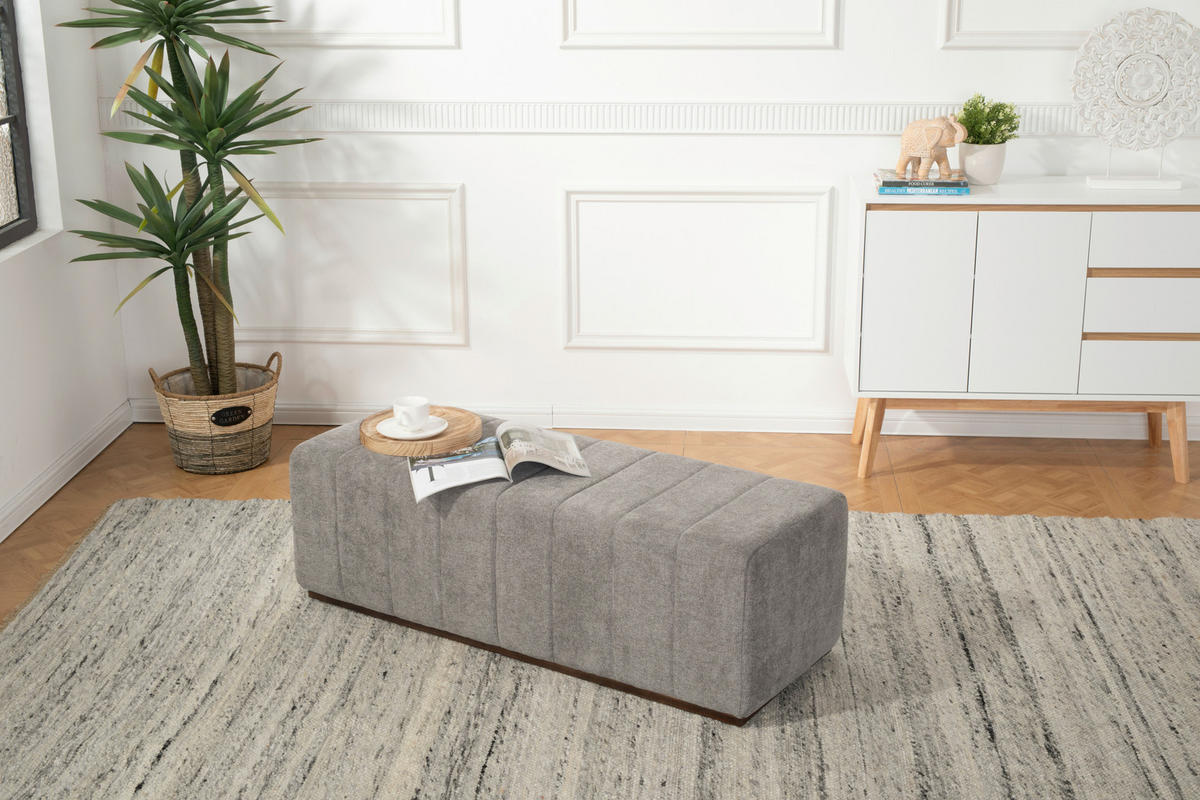 HOCKERBANK in Holz, Textil Grau  - Naturfarben/Grau, Design, Holz/Textil (122/41/45cm) - MID.YOU
