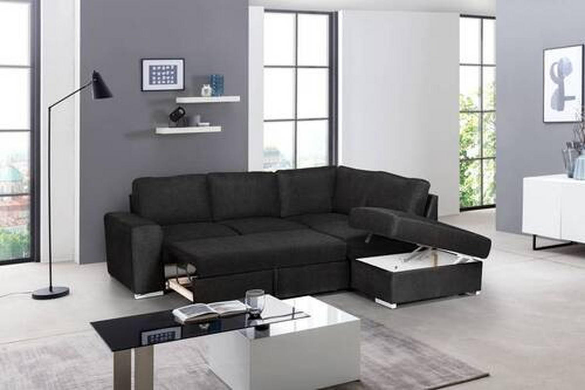 ECKSOFA Anthrazit Mikrofaser  - Chromfarben/Anthrazit, KONVENTIONELL, Textil/Metall (248/213cm) - MID.YOU