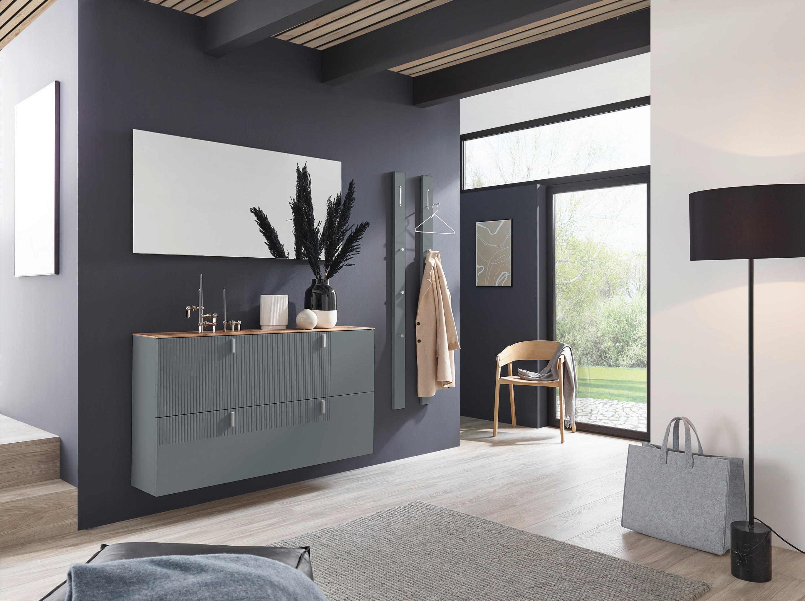 HÄNGESCHUHSCHRANK Eiche furniert Grau, Eichefarben  - Eichefarben/Alufarben, Design, Holz/Holzwerkstoff (140/79/28cm) - Dieter Knoll