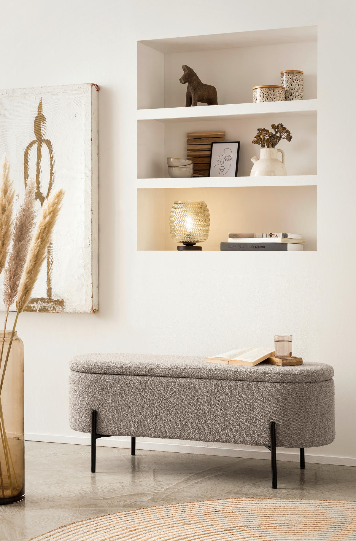 BETTBANK Bouclé Taupe  - Taupe/Schwarz, MODERN, Textil/Metall (110/44/40cm) - Livetastic