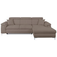 ECKSOFA Taupe Flachgewebe Zierkissen, Schlaffunktion, Rücken echt, Kopfteilverstellung  - Taupe/Chromfarben, KONVENTIONELL, Textil/Metall (268/175cm) - Carryhome